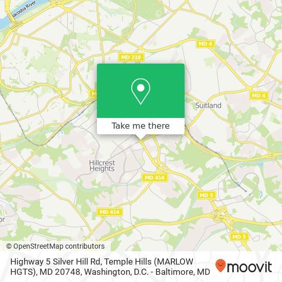 Highway 5 Silver Hill Rd, Temple Hills (MARLOW HGTS), MD 20748 map