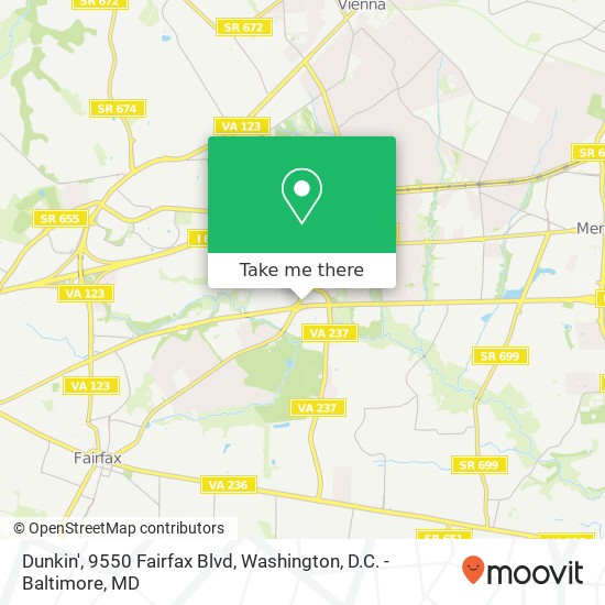 Mapa de Dunkin', 9550 Fairfax Blvd