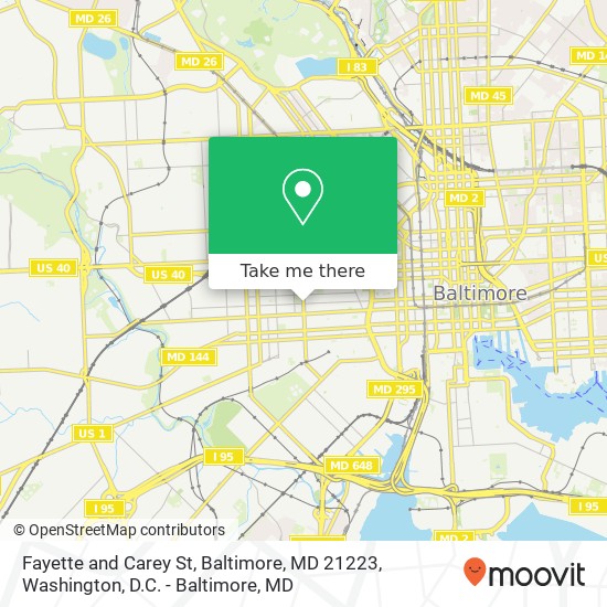 Fayette and Carey St, Baltimore, MD 21223 map