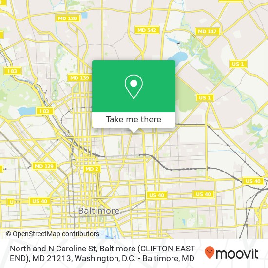 North and N Caroline St, Baltimore (CLIFTON EAST END), MD 21213 map