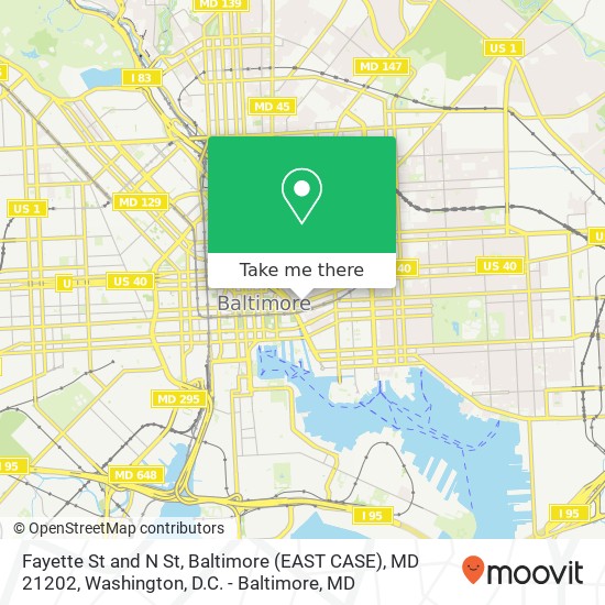 Mapa de Fayette St and N St, Baltimore (EAST CASE), MD 21202