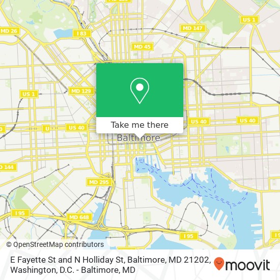Mapa de E Fayette St and N Holliday St, Baltimore, MD 21202