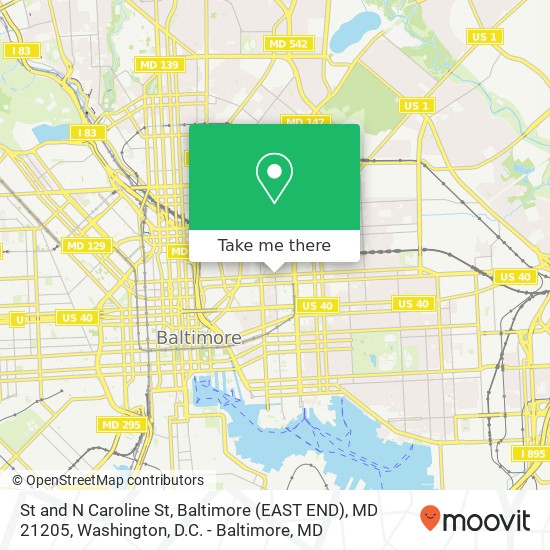 Mapa de St and N Caroline St, Baltimore (EAST END), MD 21205