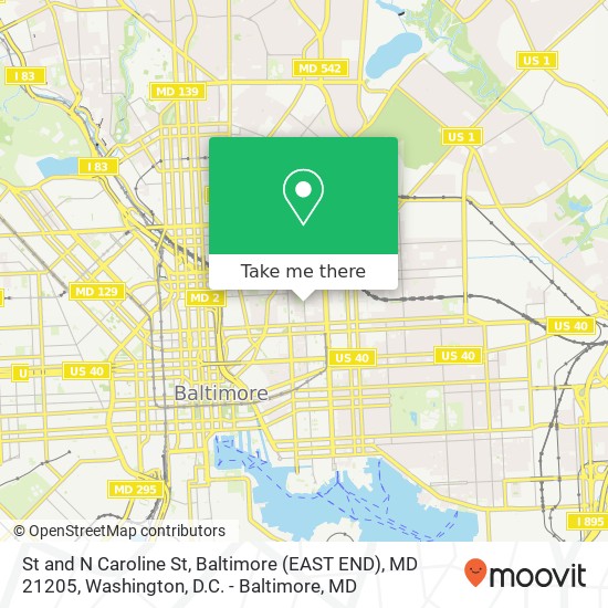 Mapa de St and N Caroline St, Baltimore (EAST END), MD 21205