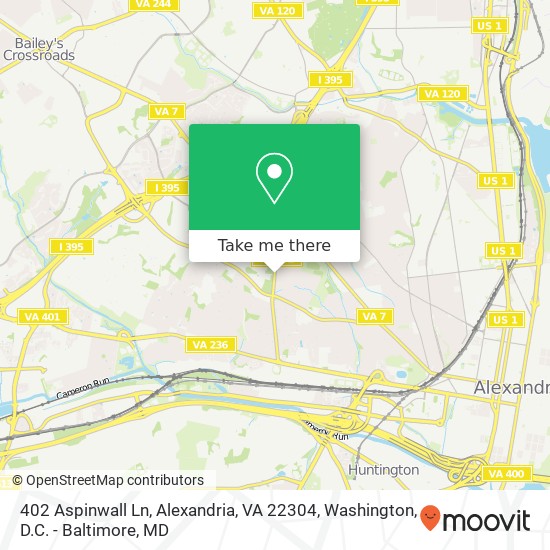 Mapa de 402 Aspinwall Ln, Alexandria, VA 22304