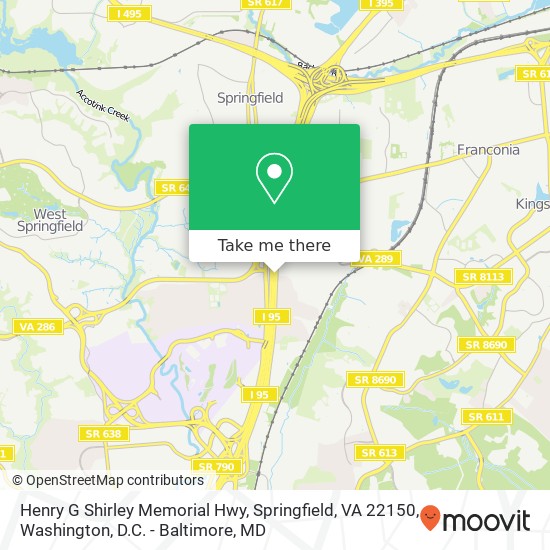 Mapa de Henry G Shirley Memorial Hwy, Springfield, VA 22150