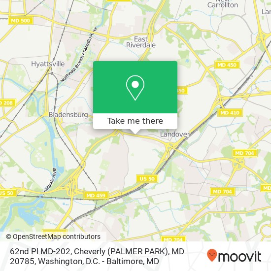 Mapa de 62nd Pl MD-202, Cheverly (PALMER PARK), MD 20785