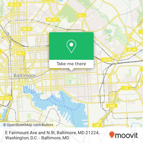 Mapa de E Fairmount Ave and N St, Baltimore, MD 21224