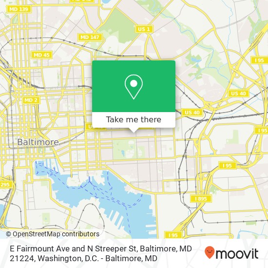 Mapa de E Fairmount Ave and N Streeper St, Baltimore, MD 21224