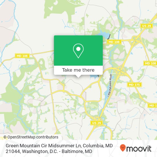 Mapa de Green Mountain Cir Midsummer Ln, Columbia, MD 21044