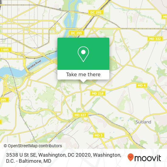 Mapa de 3538 U St SE, Washington, DC 20020