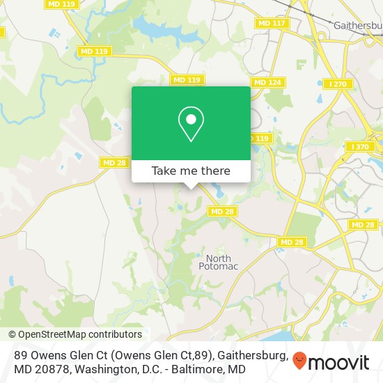 Mapa de 89 Owens Glen Ct (Owens Glen Ct,89), Gaithersburg, MD 20878