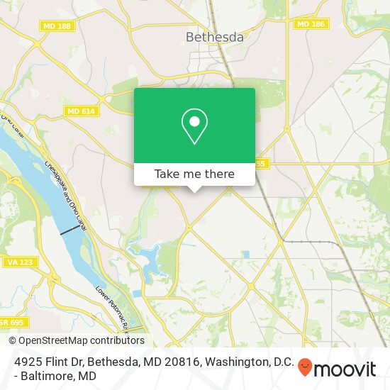 Mapa de 4925 Flint Dr, Bethesda, MD 20816