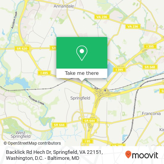 Mapa de Backlick Rd Hech Dr, Springfield, VA 22151
