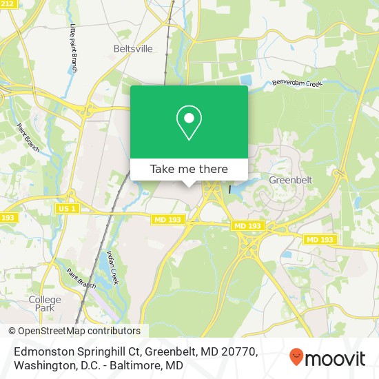 Mapa de Edmonston Springhill Ct, Greenbelt, MD 20770