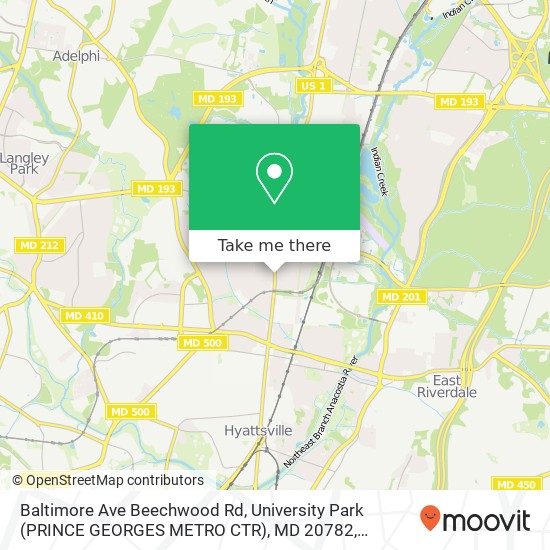 Mapa de Baltimore Ave Beechwood Rd, University Park (PRINCE GEORGES METRO CTR), MD 20782