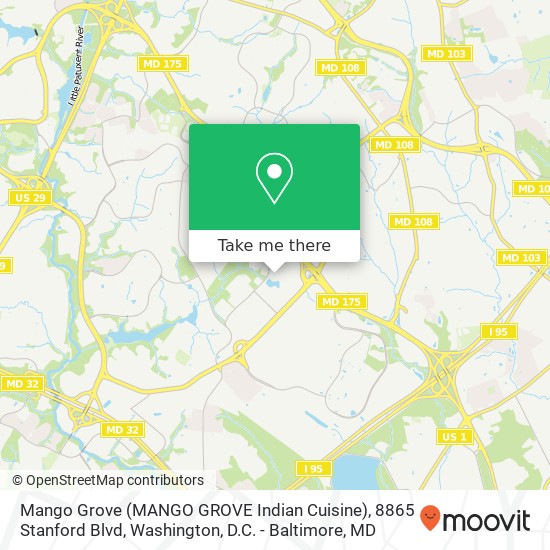 Mapa de Mango Grove (MANGO GROVE Indian Cuisine), 8865 Stanford Blvd