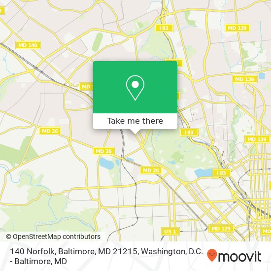Mapa de 140 Norfolk, Baltimore, MD 21215