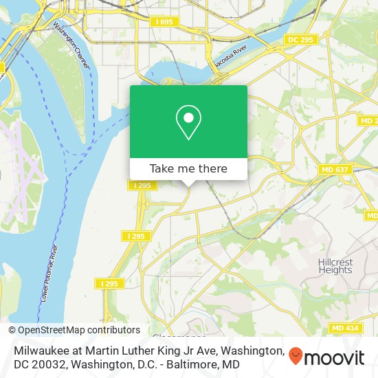 Milwaukee at Martin Luther King Jr Ave, Washington, DC 20032 map
