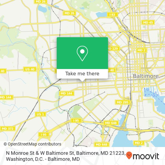 N Monroe St & W Baltimore St, Baltimore, MD 21223 map