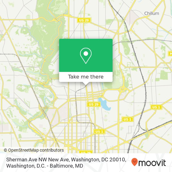 Mapa de Sherman Ave NW New Ave, Washington, DC 20010