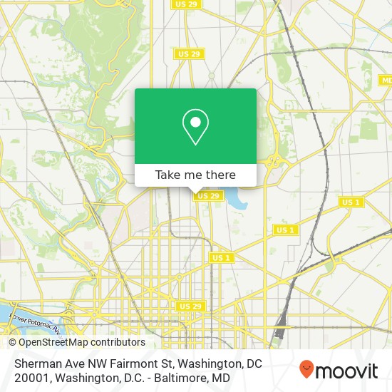 Mapa de Sherman Ave NW Fairmont St, Washington, DC 20001