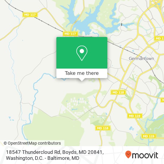 Mapa de 18547 Thundercloud Rd, Boyds, MD 20841