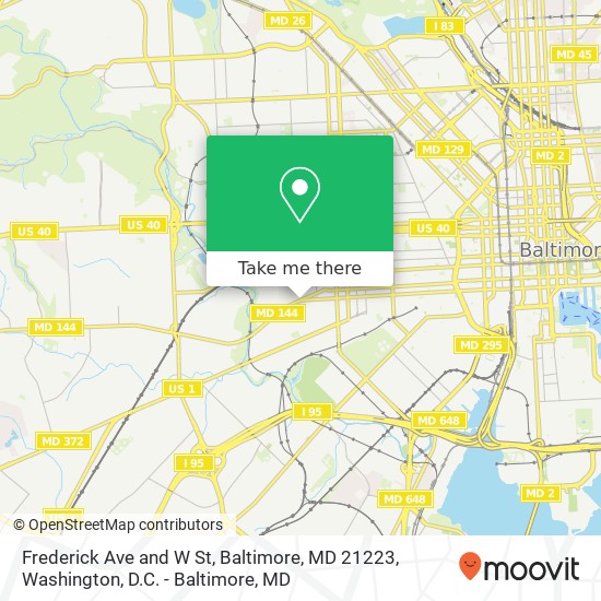 Mapa de Frederick Ave and W St, Baltimore, MD 21223