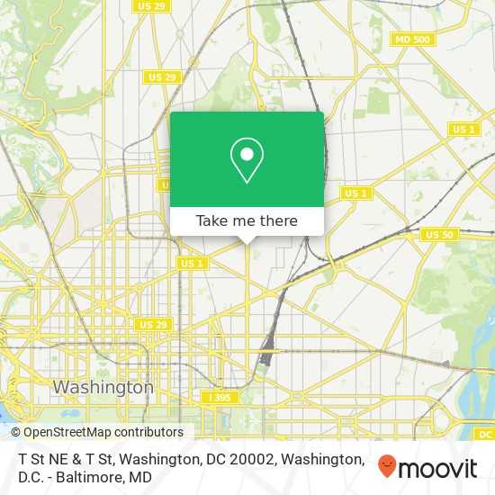 Mapa de T St NE & T St, Washington, DC 20002