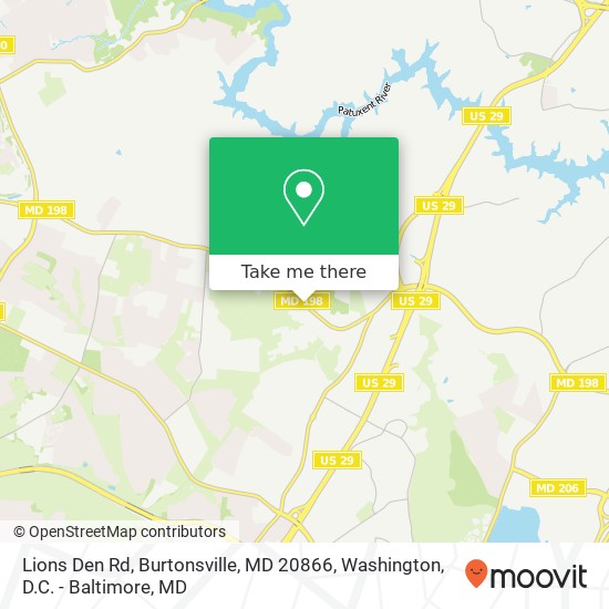 Mapa de Lions Den Rd, Burtonsville, MD 20866