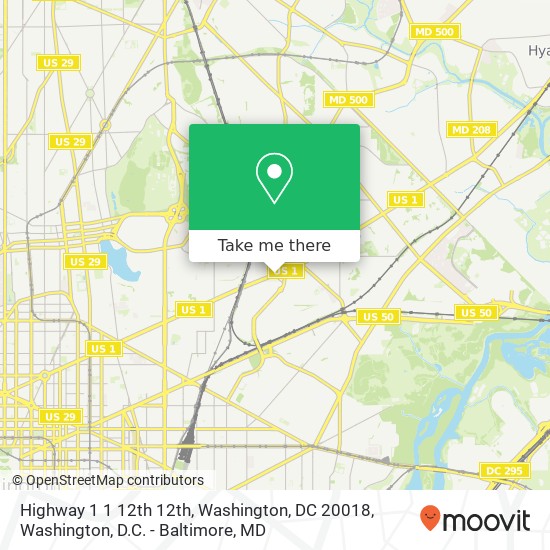 Mapa de Highway 1 1 12th 12th, Washington, DC 20018