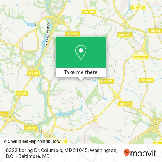 Mapa de 6322 Loring Dr, Columbia, MD 21045