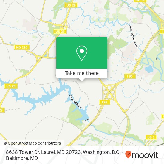 Mapa de 8638 Tower Dr, Laurel, MD 20723