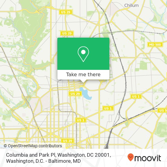 Mapa de Columbia and Park Pl, Washington, DC 20001