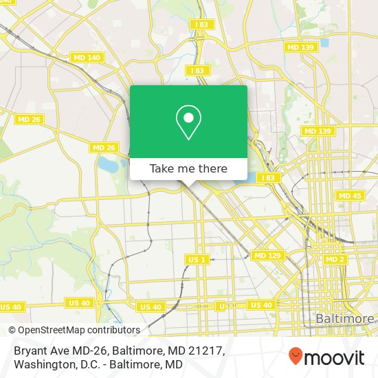 Mapa de Bryant Ave MD-26, Baltimore, MD 21217