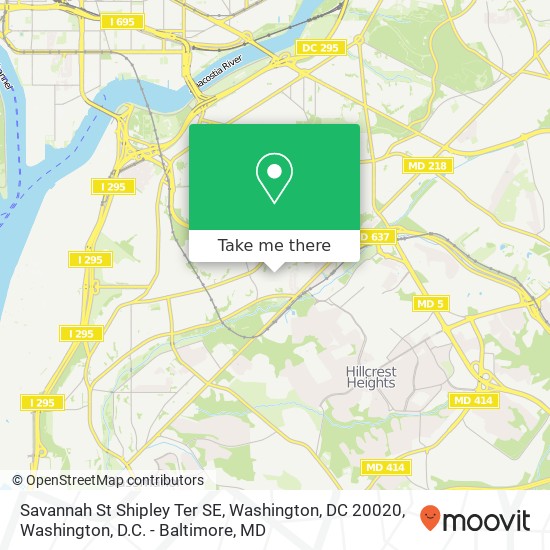 Mapa de Savannah St Shipley Ter SE, Washington, DC 20020