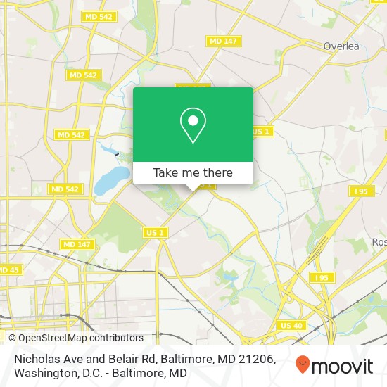 Mapa de Nicholas Ave and Belair Rd, Baltimore, MD 21206