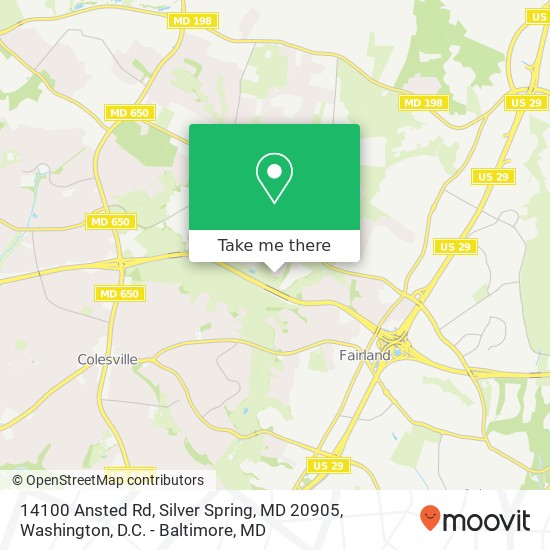 Mapa de 14100 Ansted Rd, Silver Spring, MD 20905