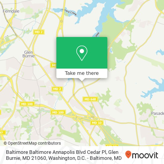 Mapa de Baltimore Baltimore Annapolis Blvd Cedar Pl, Glen Burnie, MD 21060