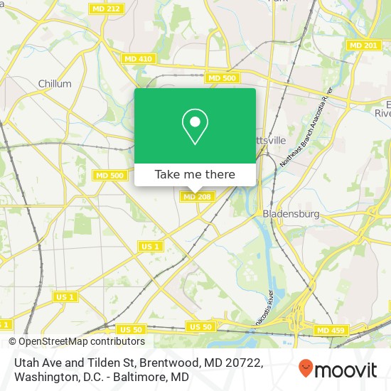 Mapa de Utah Ave and Tilden St, Brentwood, MD 20722