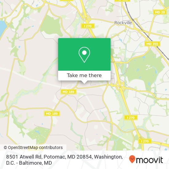 Mapa de 8501 Atwell Rd, Potomac, MD 20854