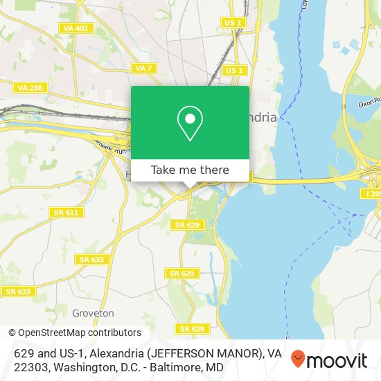 Mapa de 629 and US-1, Alexandria (JEFFERSON MANOR), VA 22303