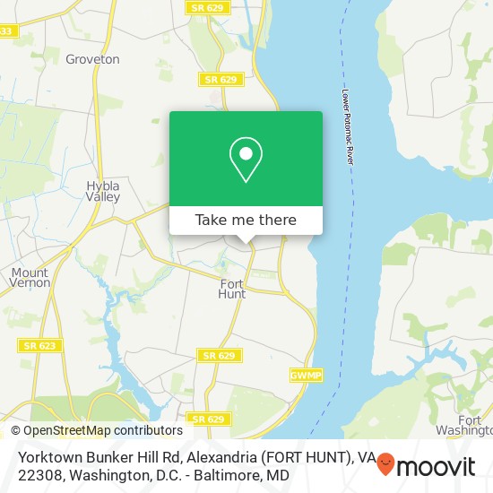 Mapa de Yorktown Bunker Hill Rd, Alexandria (FORT HUNT), VA 22308