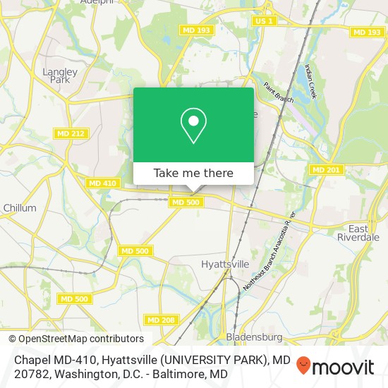 Mapa de Chapel MD-410, Hyattsville (UNIVERSITY PARK), MD 20782