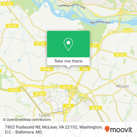 Mapa de 7802 Foxhound Rd, McLean, VA 22102