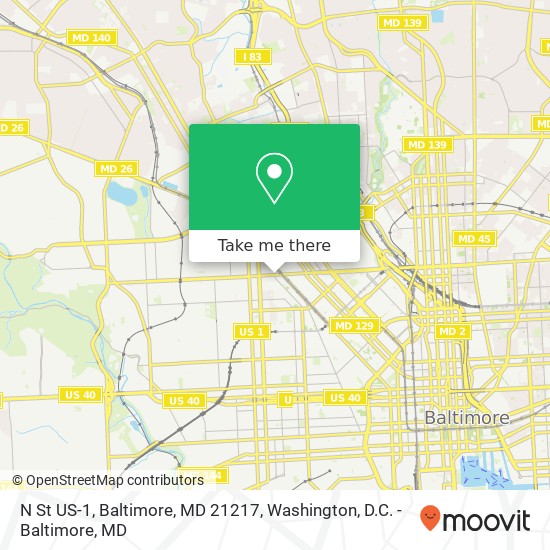 Mapa de N St US-1, Baltimore, MD 21217