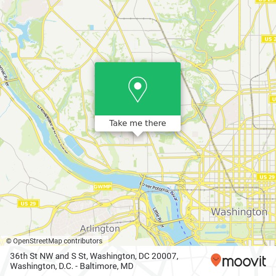Mapa de 36th St NW and S St, Washington, DC 20007
