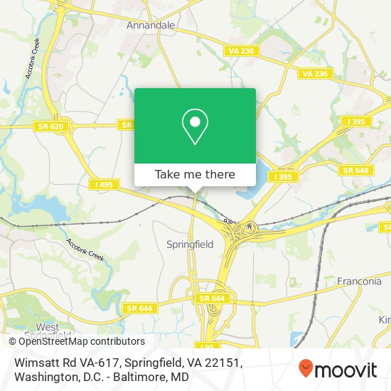 Mapa de Wimsatt Rd VA-617, Springfield, VA 22151