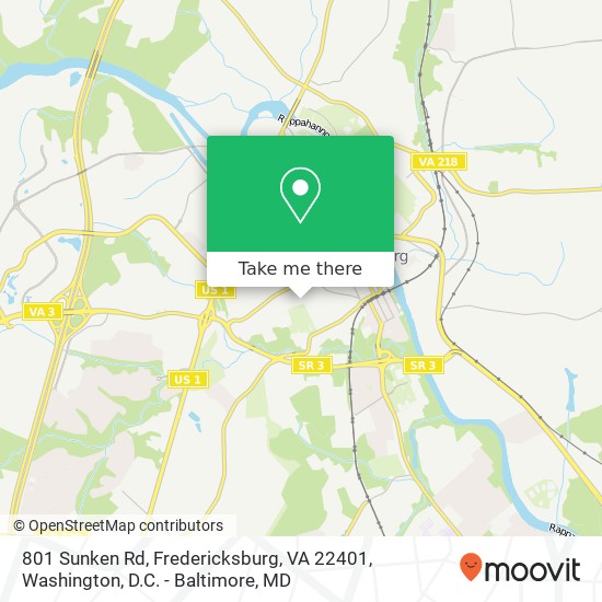 Mapa de 801 Sunken Rd, Fredericksburg, VA 22401