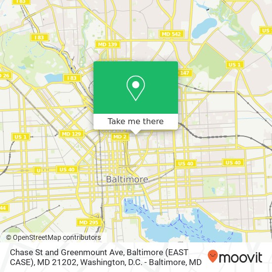 Chase St and Greenmount Ave, Baltimore (EAST CASE), MD 21202 map